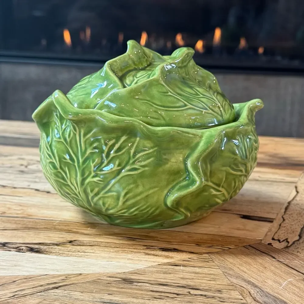 Vintage Holland Mold Green Cabbage Lettuce Tureen Lidded Serving Bowl 1970s